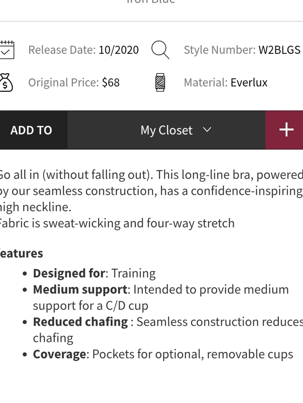 lululemon athletica Ebb to Train Bra in Iron Blue
